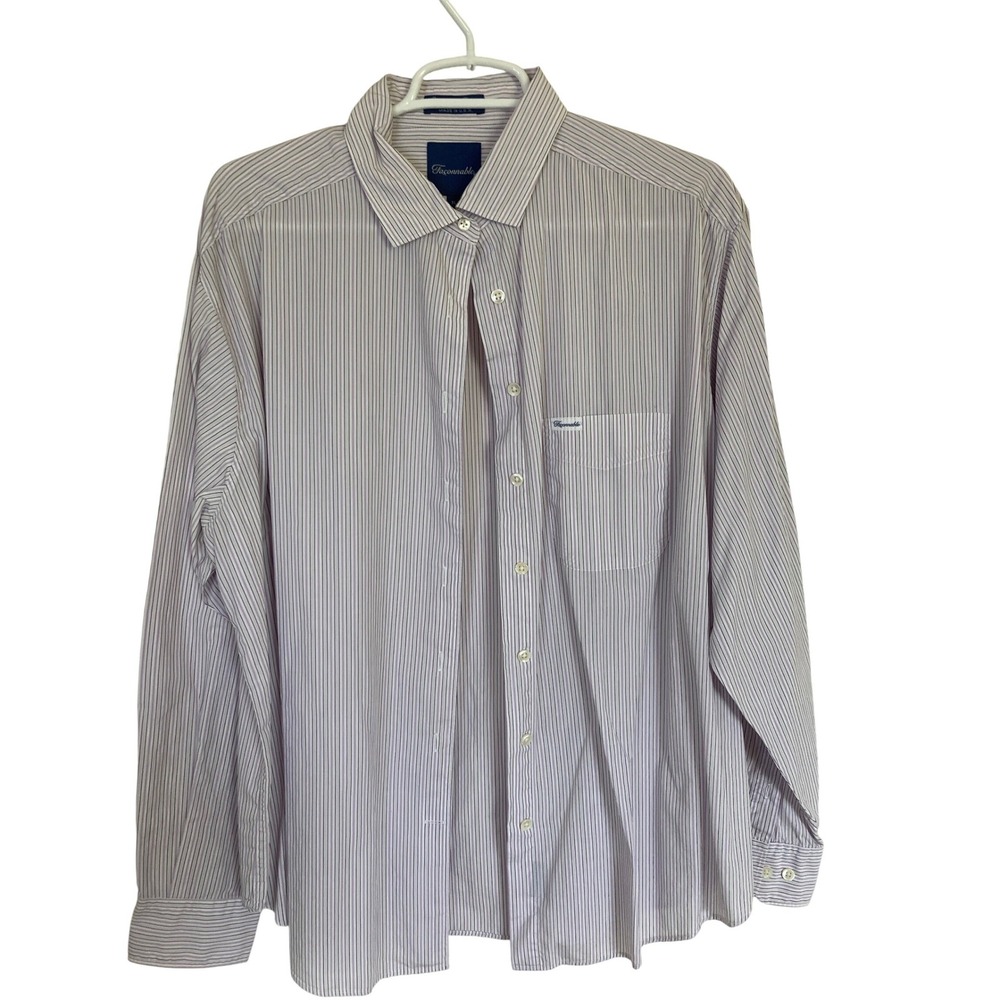 Faconnable Womens XL Striped Button Down Shirt Purple White Cotton Made in USA